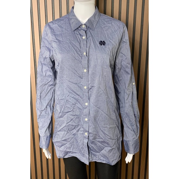Peter Millar Tops - Peter Millar Lady Irish Notre Dame Women's Blue Chambray Button Down Shirt L